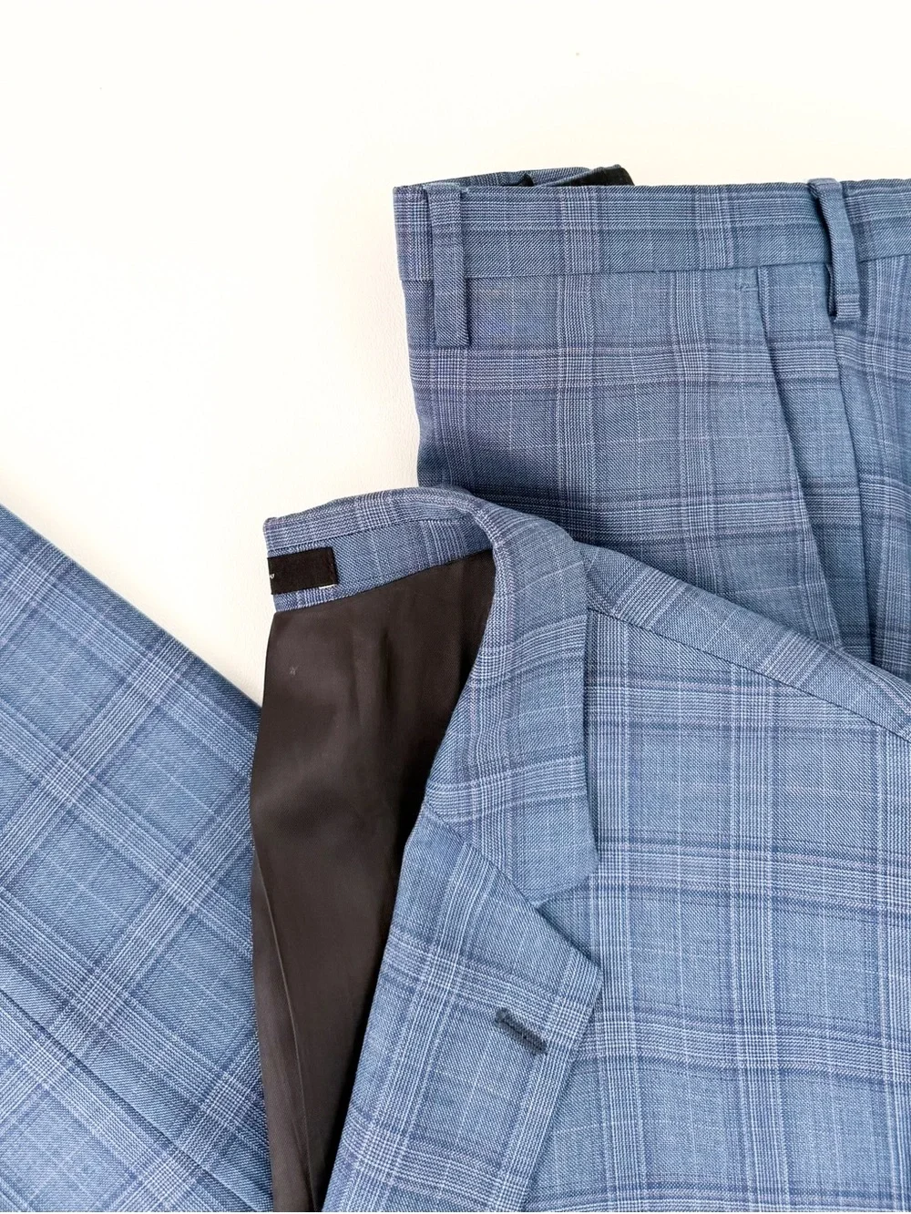 NEW Paul Smith Kensington Fit Wool Glen Plaid Suit Light Blue Purple Men's 44R